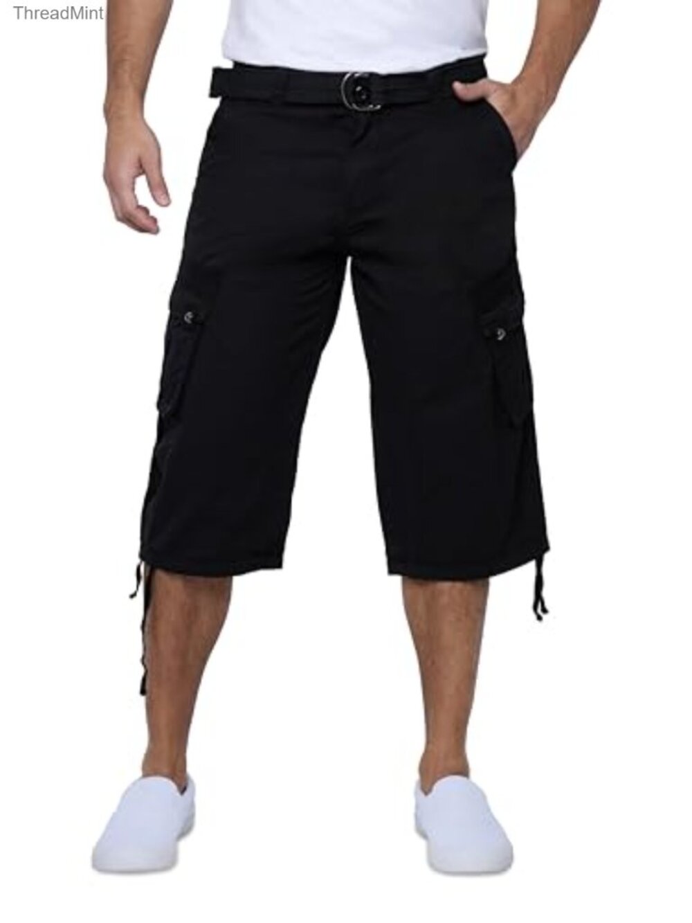 Men's Cotton Cargo Shorts Below Knee with Belt 18" Inseam